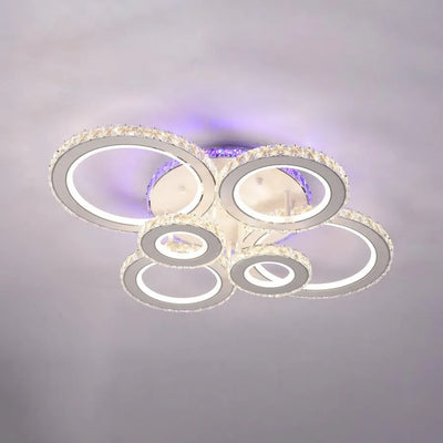 LED chandelier with remote control and crystal ZAFINA RGB 238W, 6 Circles, Cold/Warm/Neutral light, Dimmable, White