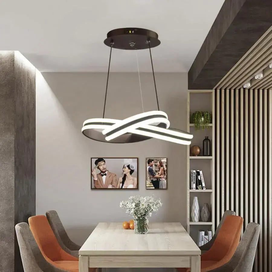 INFINITY LOOP LED Pendant Chandelier with Remote Control, 120W, Adjustable Height, Cold/Warm/Neutral Light, Dimmable, Black