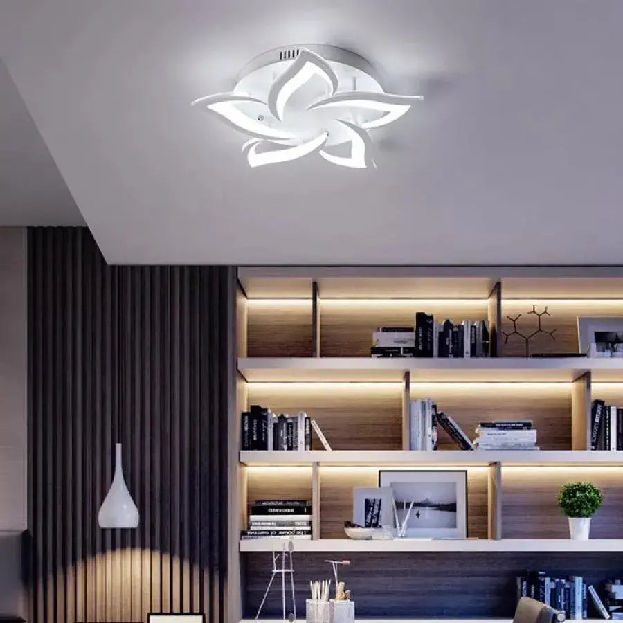 LED chandelier with Lotus remote control, 55W, 5 petals, cold/hot/neutral light, unstable, white