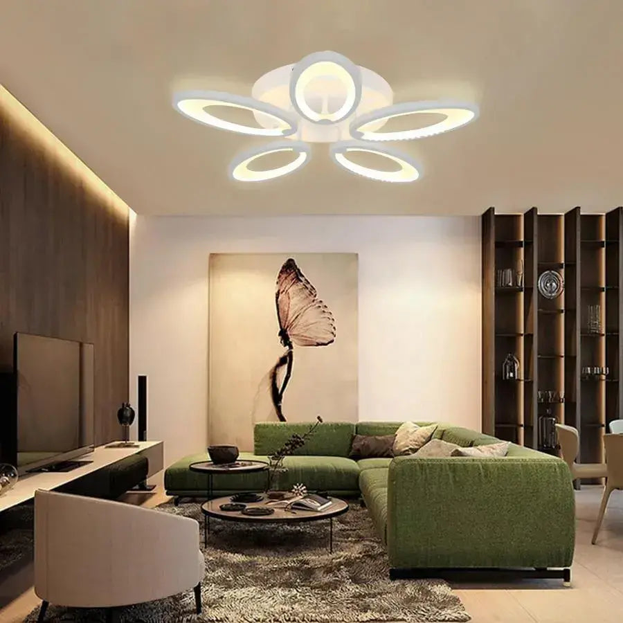 LED Chandelier with Remote Control SUNFLOWER 54W 5 Elements Cold/Warm/Neutral Light Dimmable White