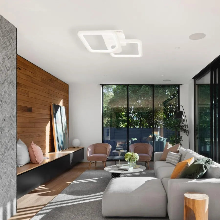 LED Chandelier with Remote Control, ZOE, 2 Squares, 39W, Cold/Warm/Neutral Light, Dimmable, White 