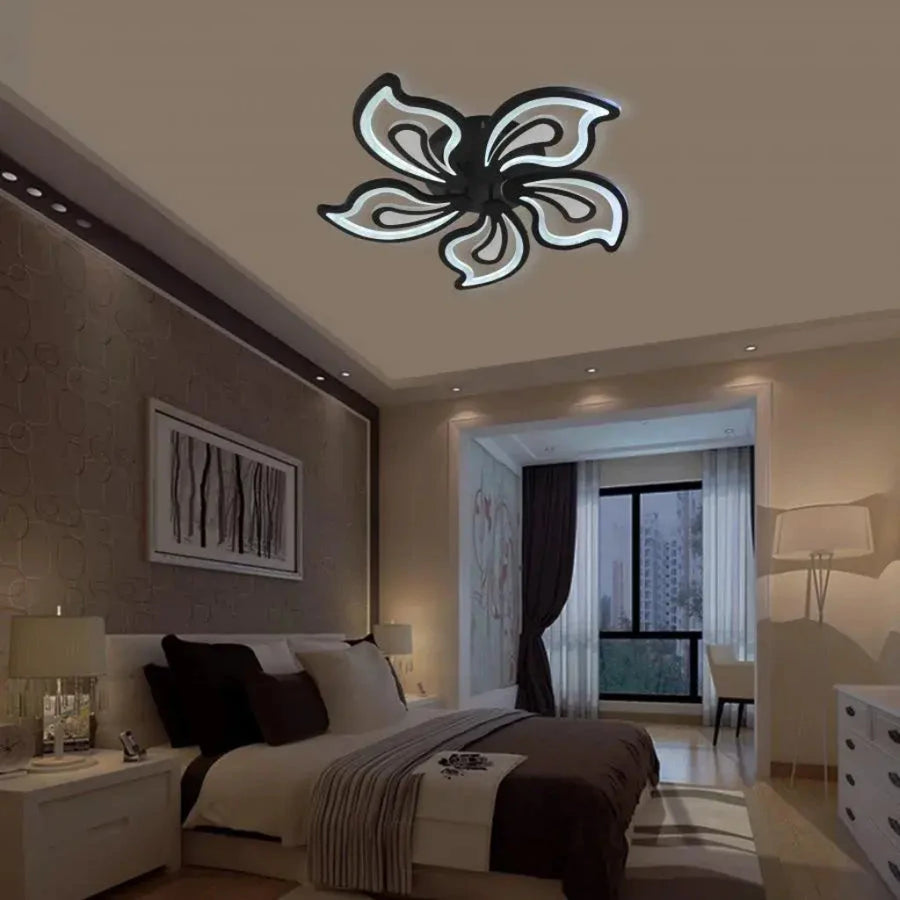 LED Chandelier with Remote Control GLORIOSA, 150W, 5 Petals, Cold/Warm/Neutral Light, Dimmable, Black 