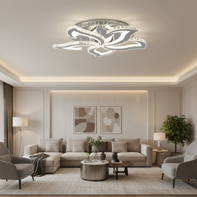 LED chandelier with remote control and crystal Alejandro RGB 88W, 5 Flowers, Cold/Warm/Neutral light, Dimable, Shiny Chrome