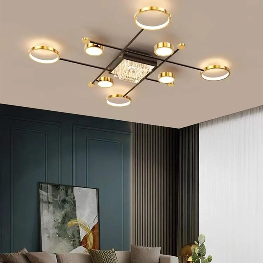 LED Chandelier with Remote Control Misel 168W, Gold Black 