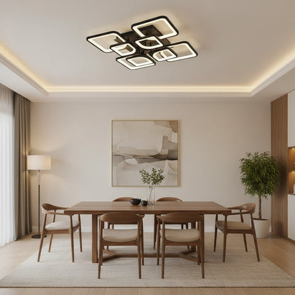 LED chandelier with ZOE remote control, 8 Squares, 138W, Cold/Warm/Neutral Light, Dimmable, Black