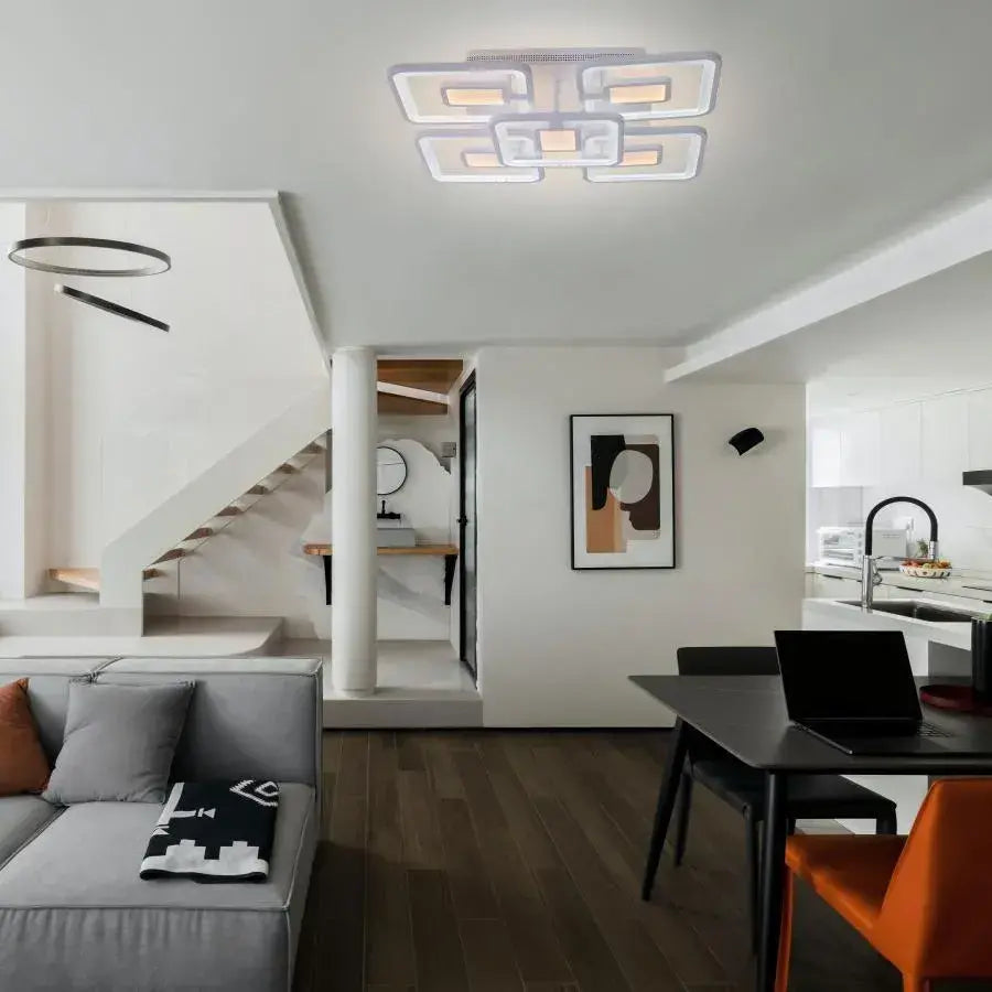 LED lust with remote control, felix, 5 squares, 107W, cold/hot/neutral light, unstable, white