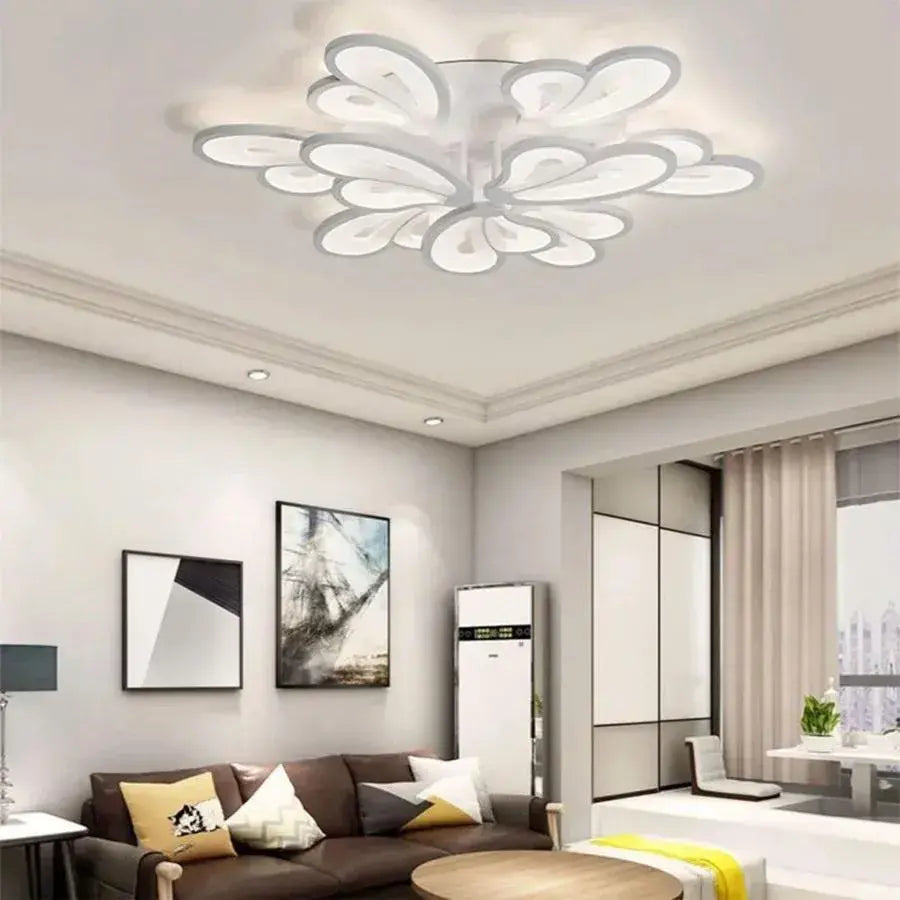 LED chandelier with remote control BLOSSOM Grand, 107W, 9 Petals, Cold/Warm/Neutral light, Dimmable, White