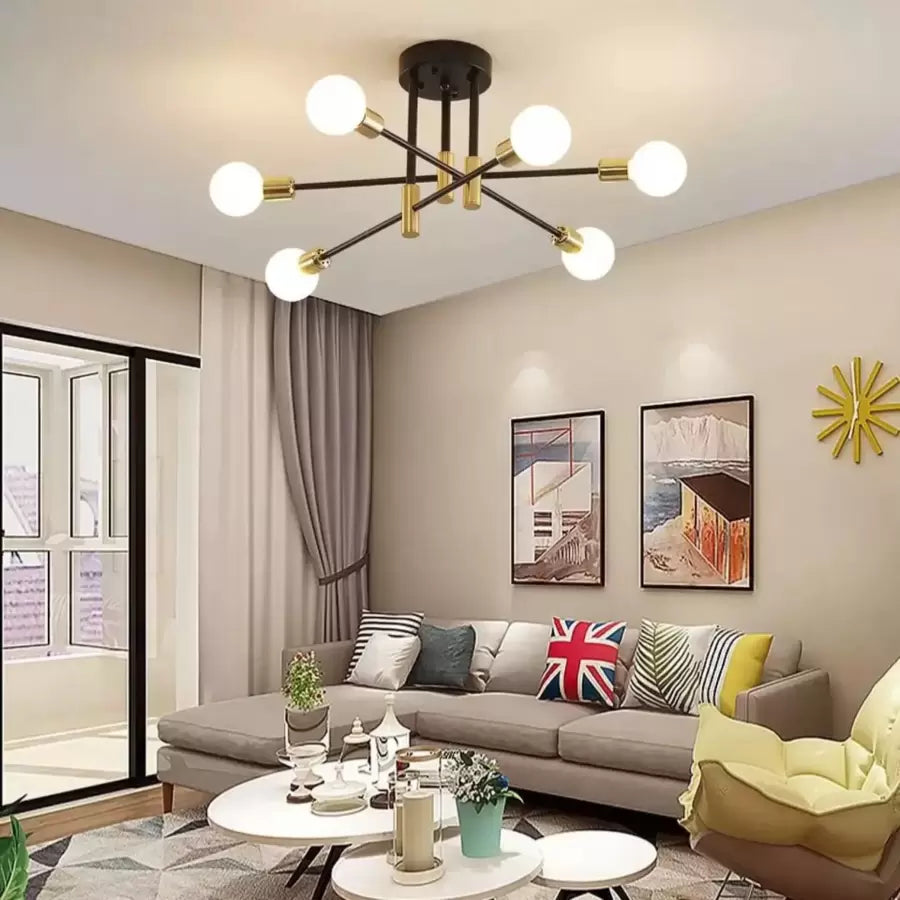 Modernist Chandelier Hexa 6 Duo, 6x E27, Black and Gold, Modern Design
