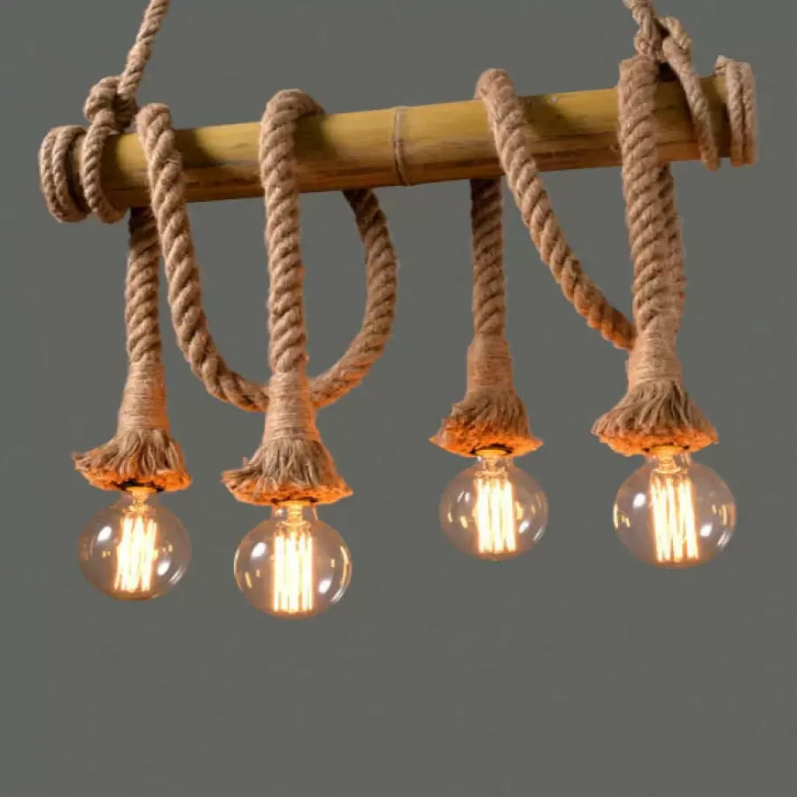 Nidia Chandelier 4x E27 Bamboo and Brown Rope