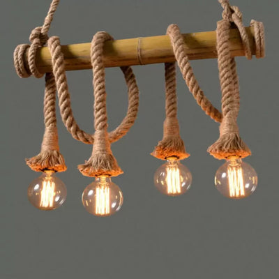 Nidia Chandelier 4x E27 Bamboo and Brown Rope