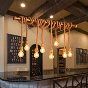 Vintage Rope Chandelier PEDRO, 8 x E27 Dark Wood