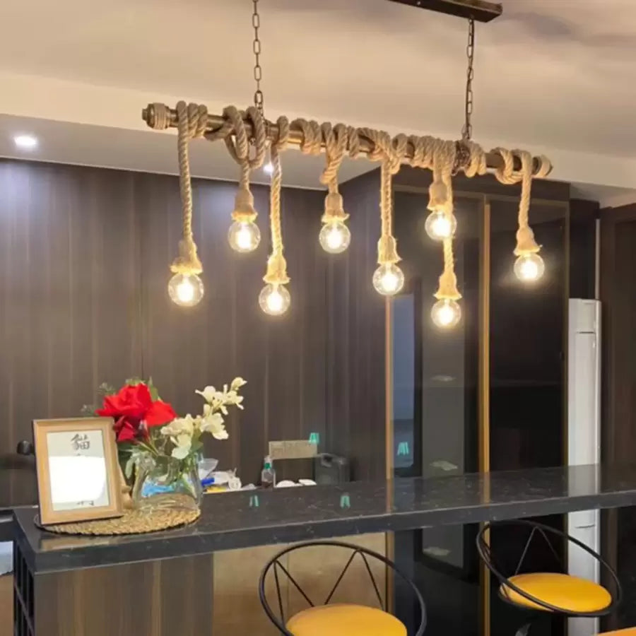 Vintage Rope Chandelier PEDRO, 8 x E27 Dark Wood
