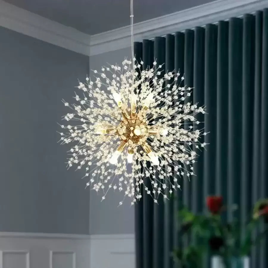Schönbrunn Crystal Chandelier, 9x G9, Diameter 49cm, Shiny Gold, Luxurious Lighting 