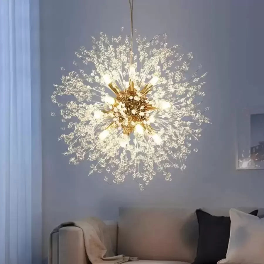 Schönbrunn Crystal Chandelier, 9x G9, Diameter 49cm, Shiny Gold, Luxurious Lighting 