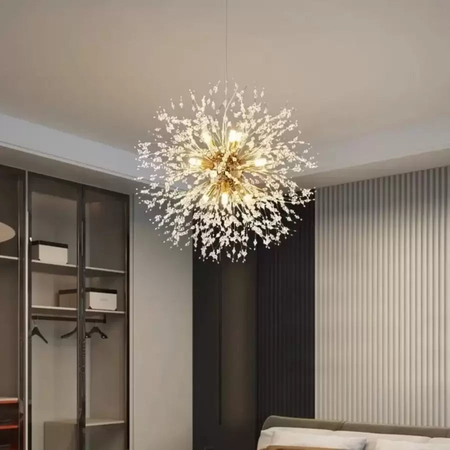 Schönbrunn Crystal Chandelier, 9x G9, Diameter 49cm, Shiny Gold, Luxurious Lighting 