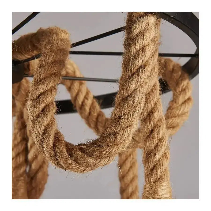 Wheel Chandelier, 3*E27, Brown, Metal and Rope
