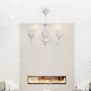 Rustic COTTAGE Chandelier, 3*E27, White, Metal and Glass