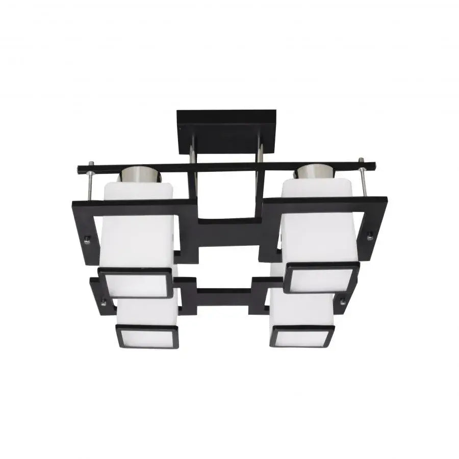 Classic Aramis Chandelier with Wood Square Lampshade 4 X E27 Socket Black White