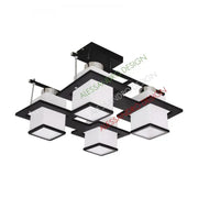 Classic Aramis Chandelier with Wood Square Lampshade 4 X E27 Socket Black White
