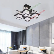 Classic Aramis Chandelier with Wood Square Lampshade 4 X E27 Socket Black White
