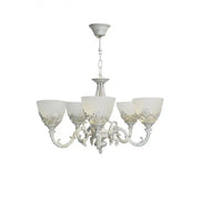 Rustic COTTAGE Chandelier, 5*E27, White, Metal and Glass
