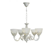Rustic COTTAGE Chandelier, 5*E27, White, Metal and Glass