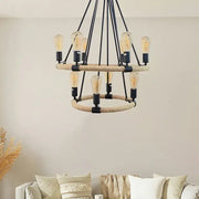 Rustic Chandelier, 10*E27, Brown, Metal and Rope