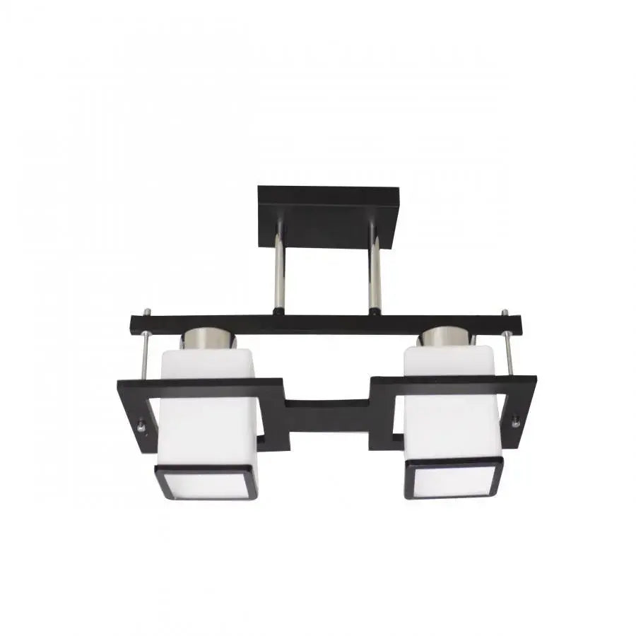 Classic Aramis Chandelier with Wood Square Lampshade 2 X E27 Socket Black White