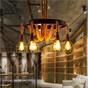 Andy Chandelier 6x E27 Metal and Brown Rope