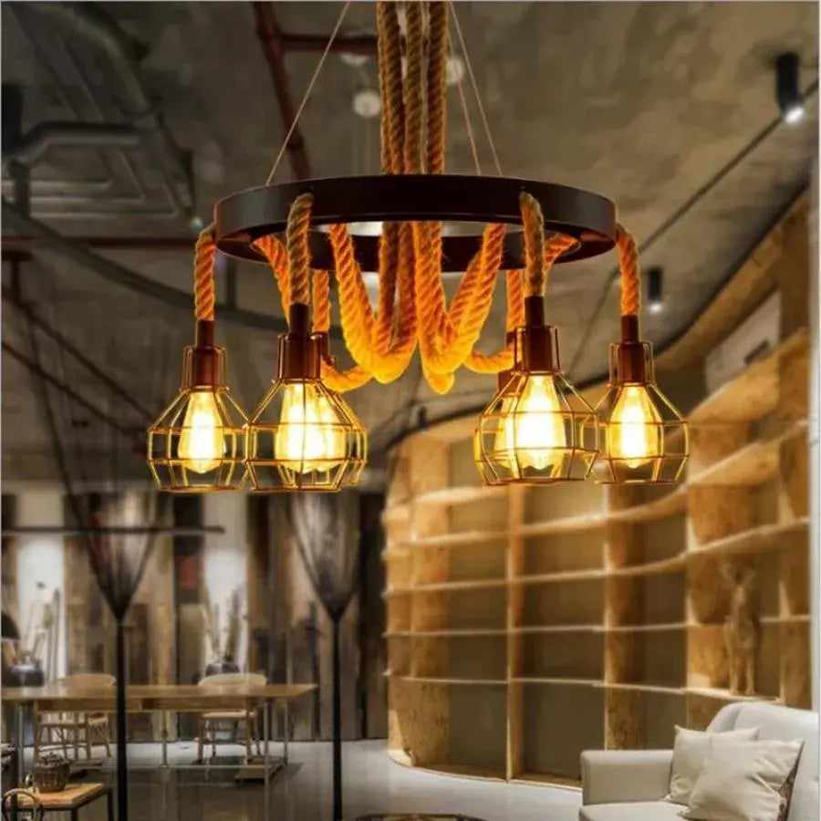Andy Chandelier 6x E27 Metal and Brown Rope