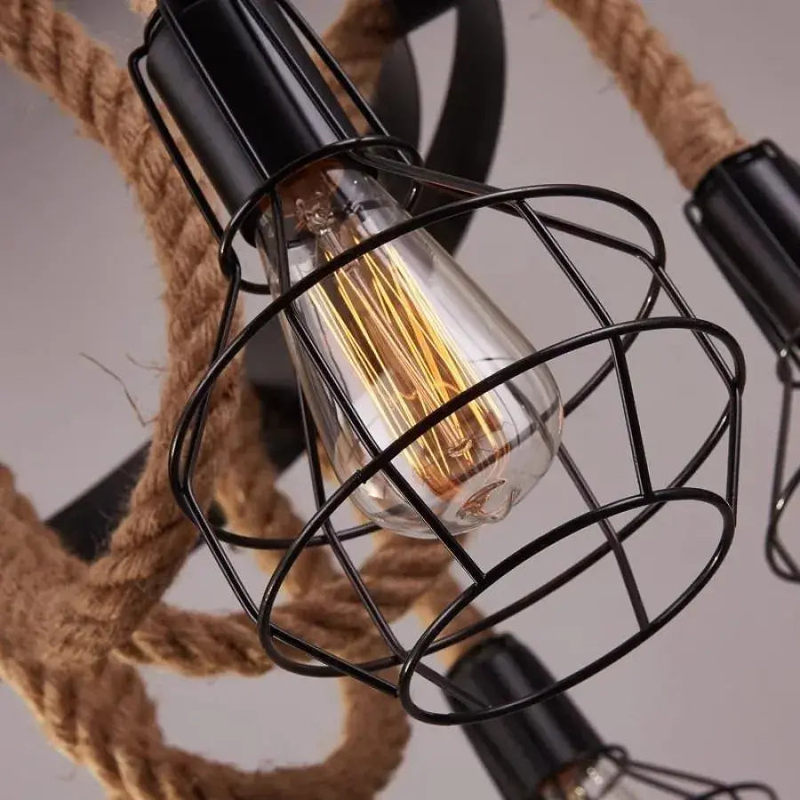 Andy Chandelier 6x E27 Metal and Brown Rope