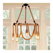Rustic Cord Chandelier 6x E27 Circular Hanging Rope