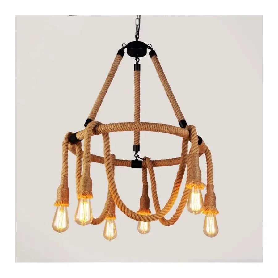 Rustic Cord Chandelier 6x E27 Circular Hanging Rope