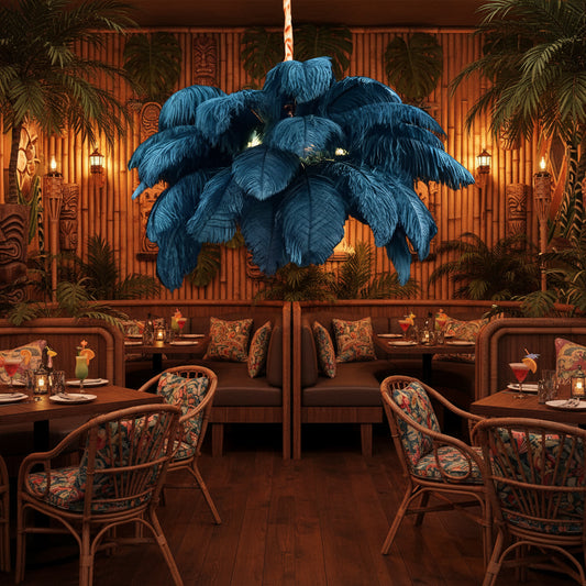 Thalis Chandelier, 1xE27 LED Feathers, Diameter 30cm, Dark Green