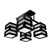 VANJA Wooden Chandelier with Square Shade 4 X E27 Socket Black White