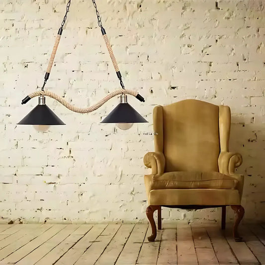 Rope Chandelier, 2*E27, Brown, Metal and Rope