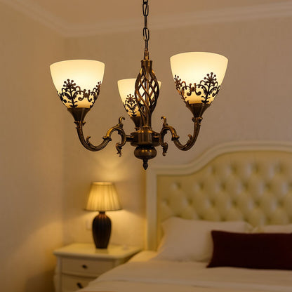 Rustic COTTAGE Chandelier, 3*E27, Antique Bronze, Metal and Glass