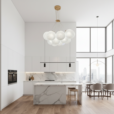 MODERN LOFT Chandelier Bagliore, Globe, 9xE27, Adjustable Height, Gold