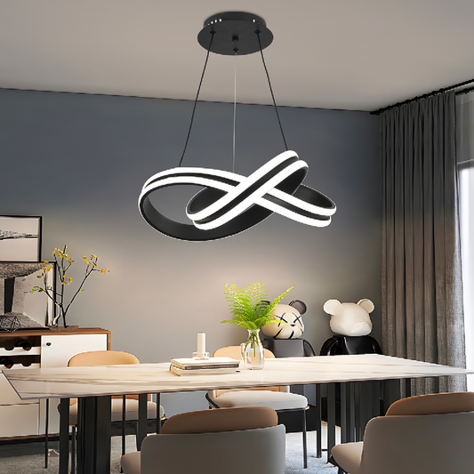 INFINITY LOOP LED Pendant Chandelier with Remote Control, 120W, Adjustable Height, Cold/Warm/Neutral Light, Dimmable, Black