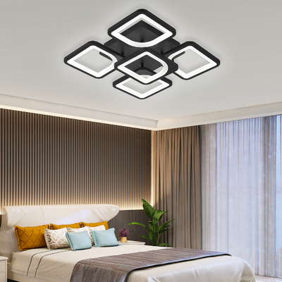 LED Chandelier with Remote Control, ZOE, 5 Squares, 66W, Cold/Warm/Neutral Light, Dimmable, Black