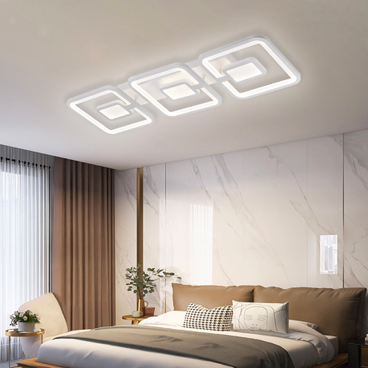 LED chandelier with remote control, felix, 3 squares, 77W, cold/hot/neutral light, unstable, white