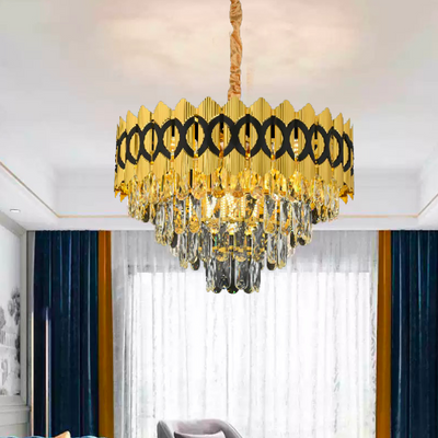 PIERREFONDS Nobile Crystal Chandelier 6xE14, Diameter 40cm, Shiny Gold, Adjustable Height