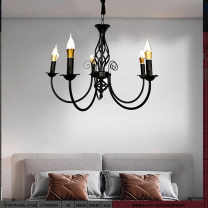 Crystal chandelier pearl, 5xe14, black, adjustable height