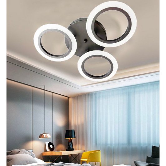 Jamala LED chandelier, 28W, 3 circles, neutral light, black