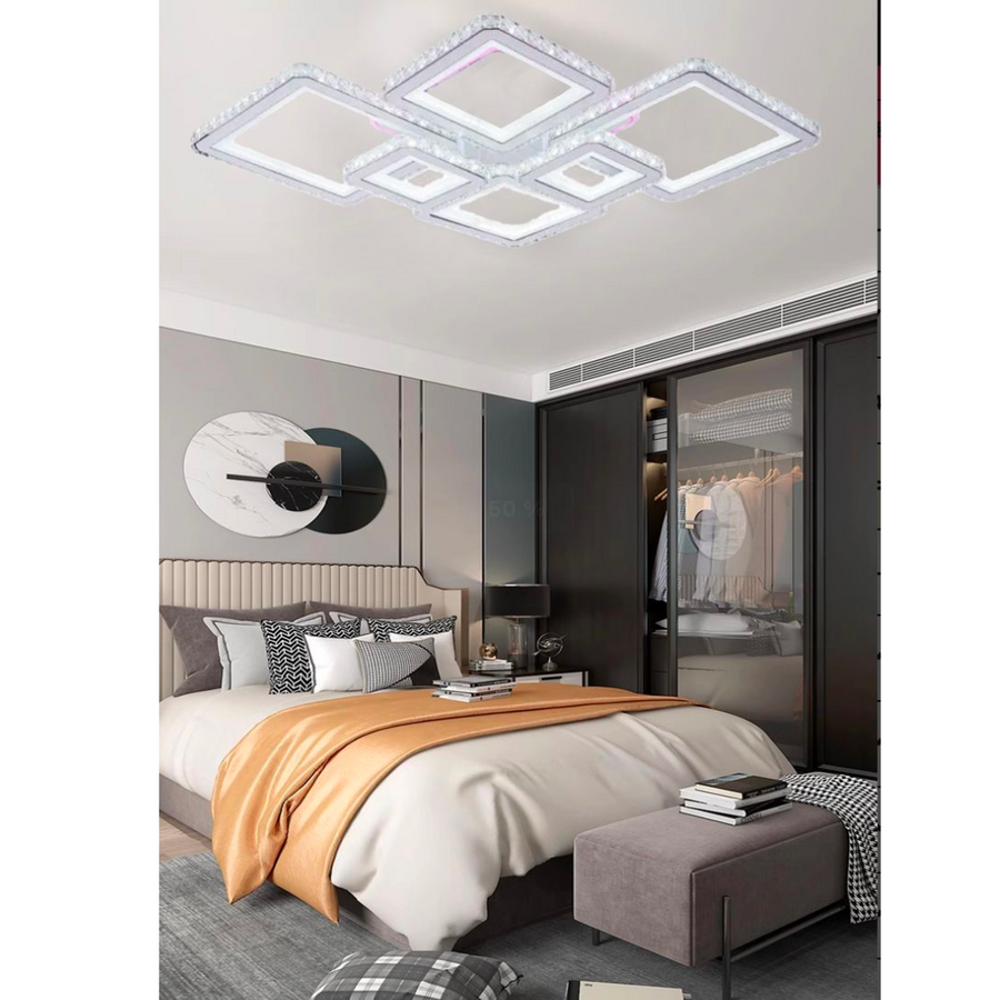 RGB LED Lust with quadris remote control, 240W, 6 squares, cold/hot/neutral light, daisy, white