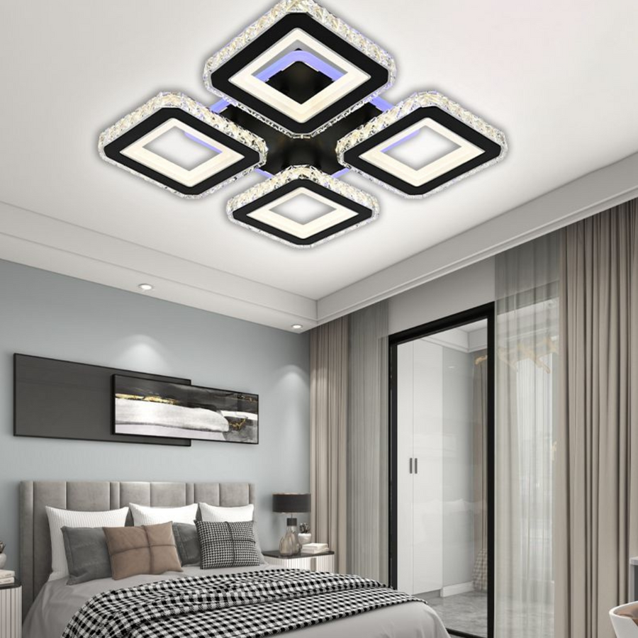 LED chandelier with Leila remote control, 79W, 4 squares, cold/hot/neutral light, unstable, black