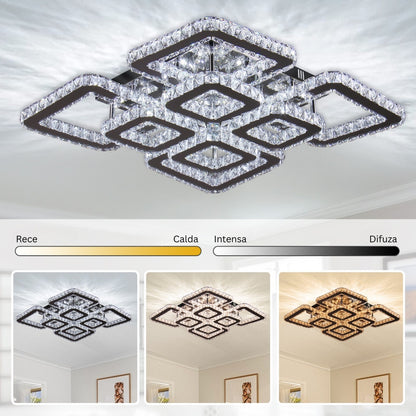 Quadria Supremo LED Chandelier, 5X Elements, RGB 198W, Premium Chrome &amp; Stainless Steel, Warm/Cold/Neutral light