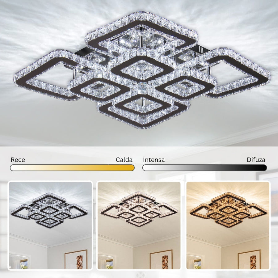 Quadria Supremo LED Chandelier, 5X Elements, RGB 198W, Premium Chrome &amp; Stainless Steel, Warm/Cold/Neutral light