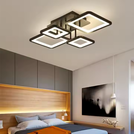 LED chandelier with remote control, ella, 4 squares, 85W, cold/hot/neutral light, unkind, black