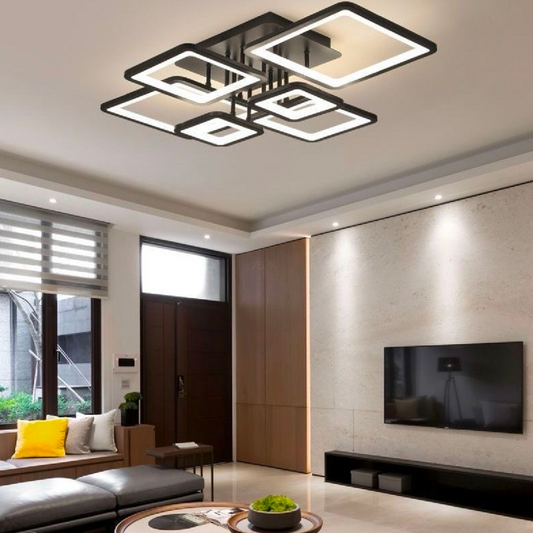 LED chandelier with remote control, ella, 6 squares, 124W, cold/hot/neutral light, unstable, black